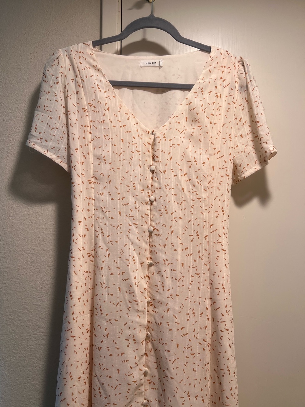 Modref Cream Short-Sleeve Button Maxi Dress